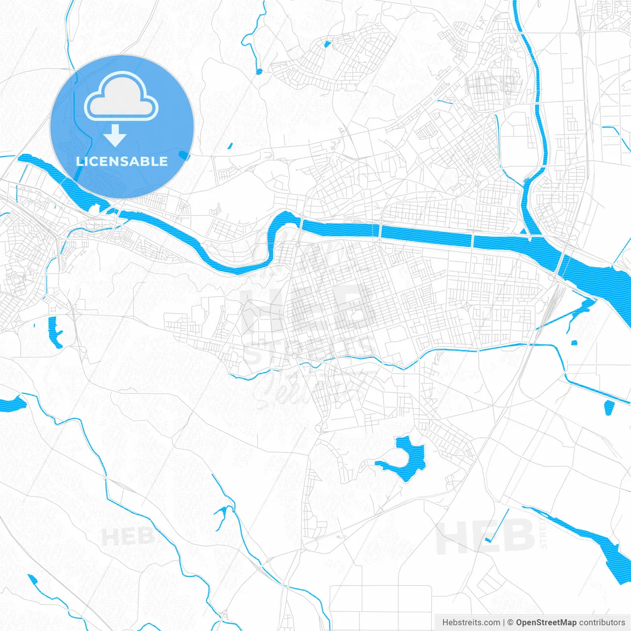 Ulsan, South Korea PDF vector map with water in focus