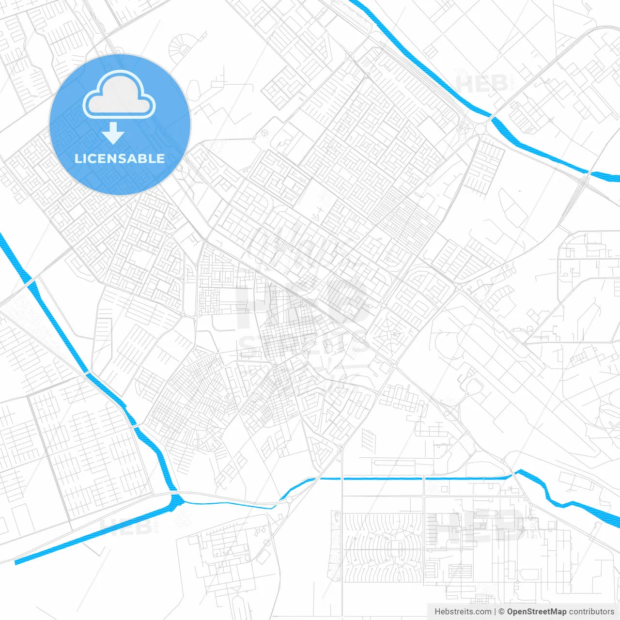 Tabuk, Saudi Arabia PDF vector map with water in focus