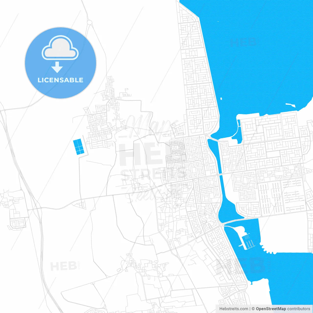 Qatif, Saudi Arabia PDF vector map with water in focus