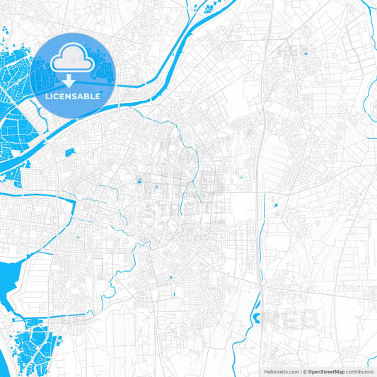 Tainan, Taiwan PDF vector map with water in focus