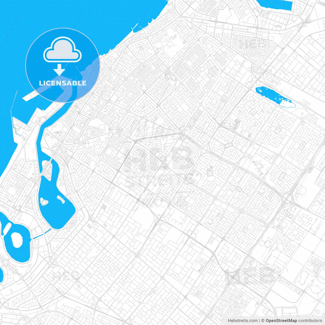 Sharjah  , United Arab Emirates PDF vector map with water in focus