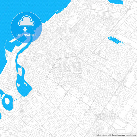 Sharjah  , United Arab Emirates PDF vector map with water in focus