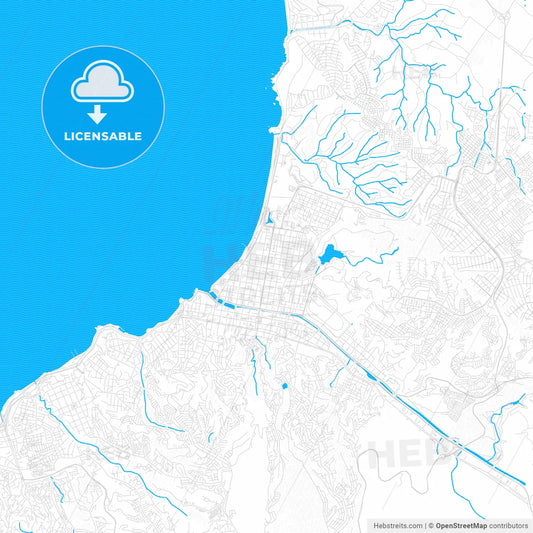 Vina del Mar, Chile PDF vector map with water in focus
