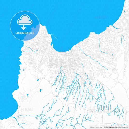Valparaiso, Chile PDF vector map with water in focus