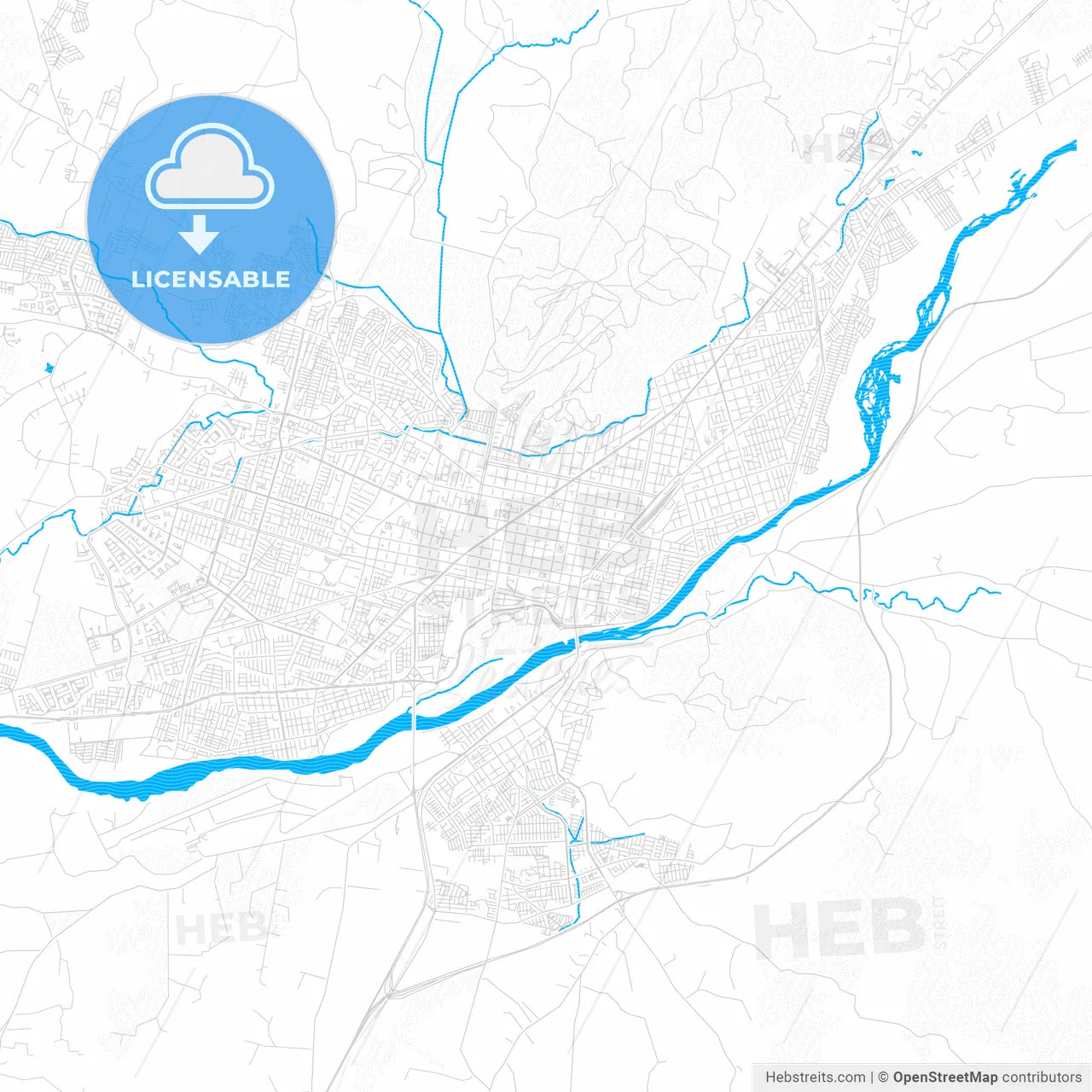 Temuco, Chile PDF vector map with water in focus