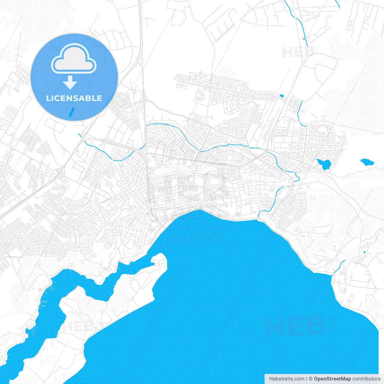 Puerto Montt, Chile PDF vector map with water in focus
