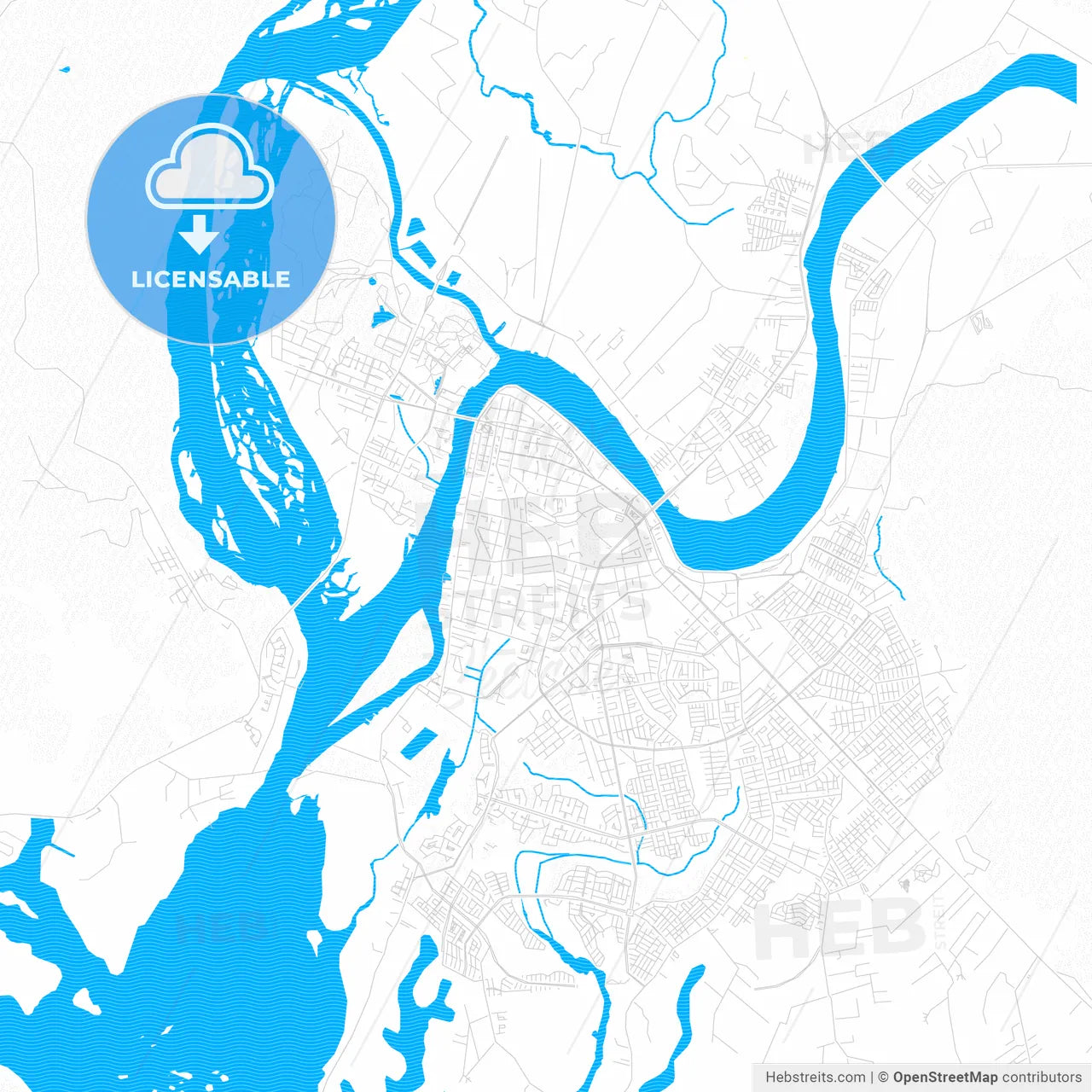 Valdivia, Chile PDF vector map with water in focus
