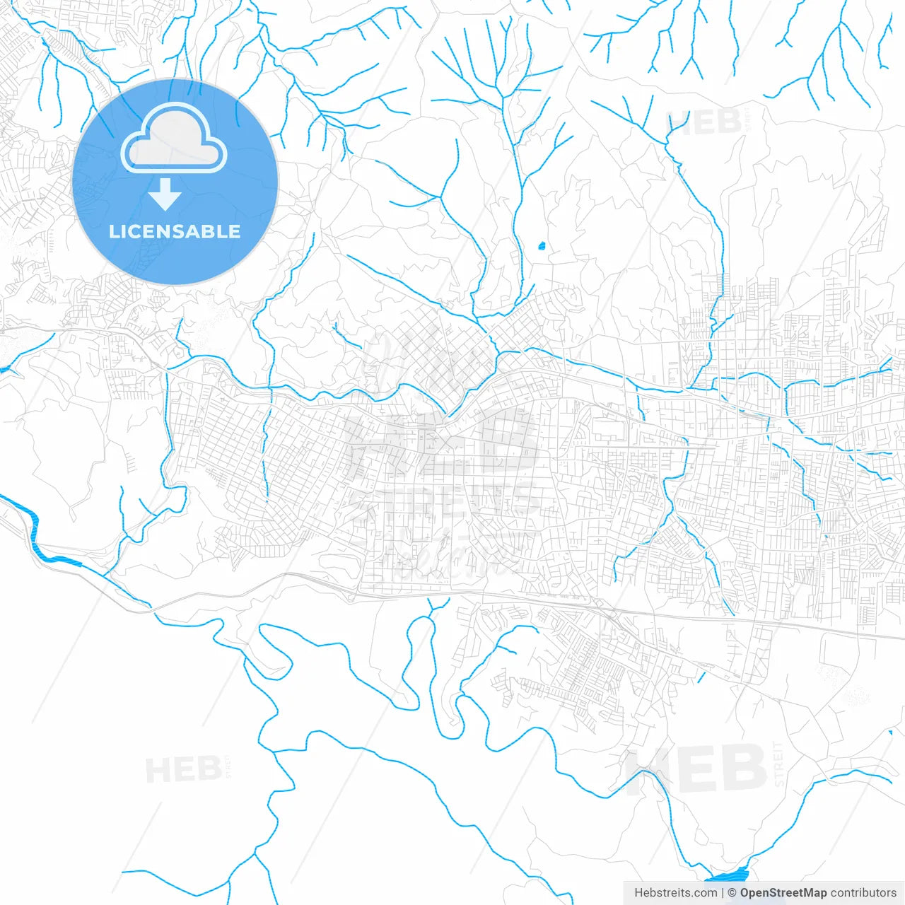 Quilpue, Chile PDF vector map with water in focus