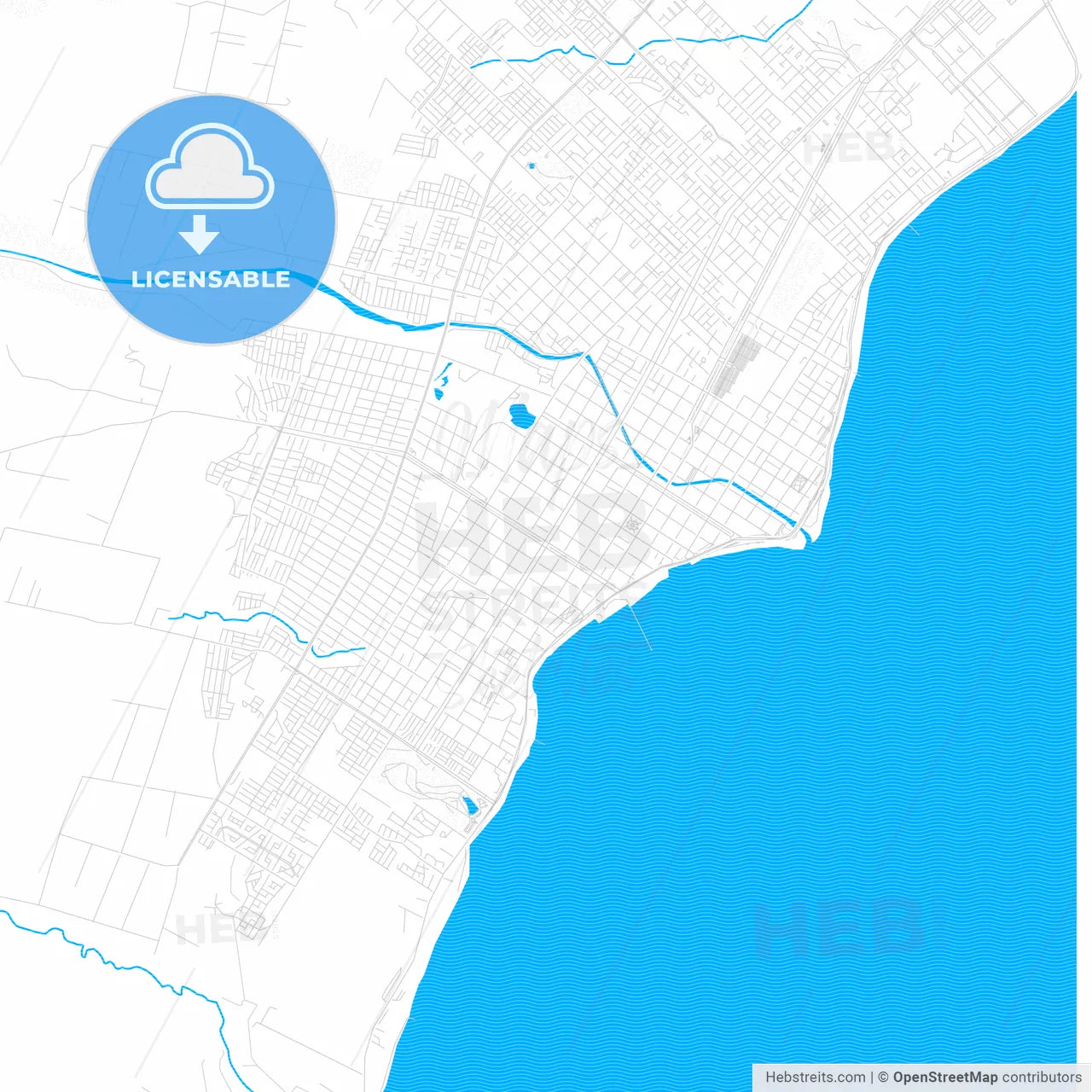 Punta Arenas, Chile PDF vector map with water in focus