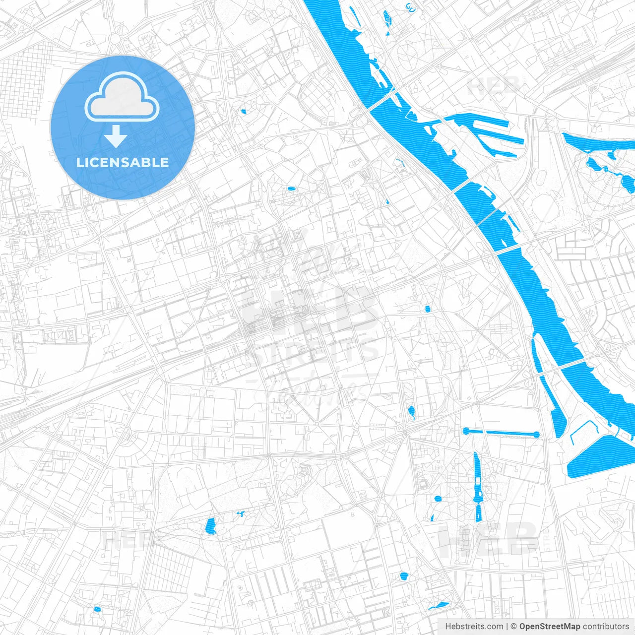Warsaw, Poland PDF vector map with water in focus