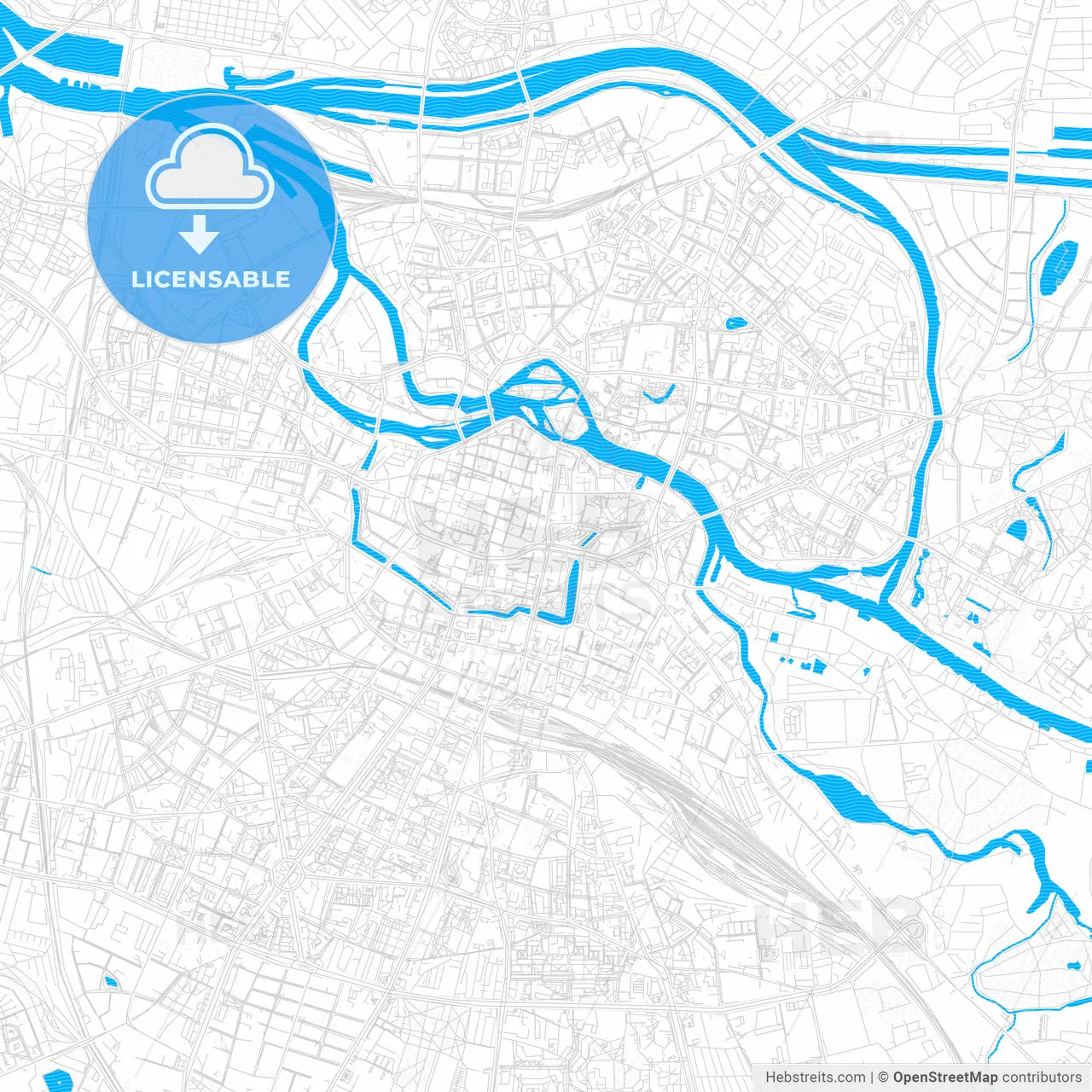 Wrocław, Poland PDF vector map with water in focus