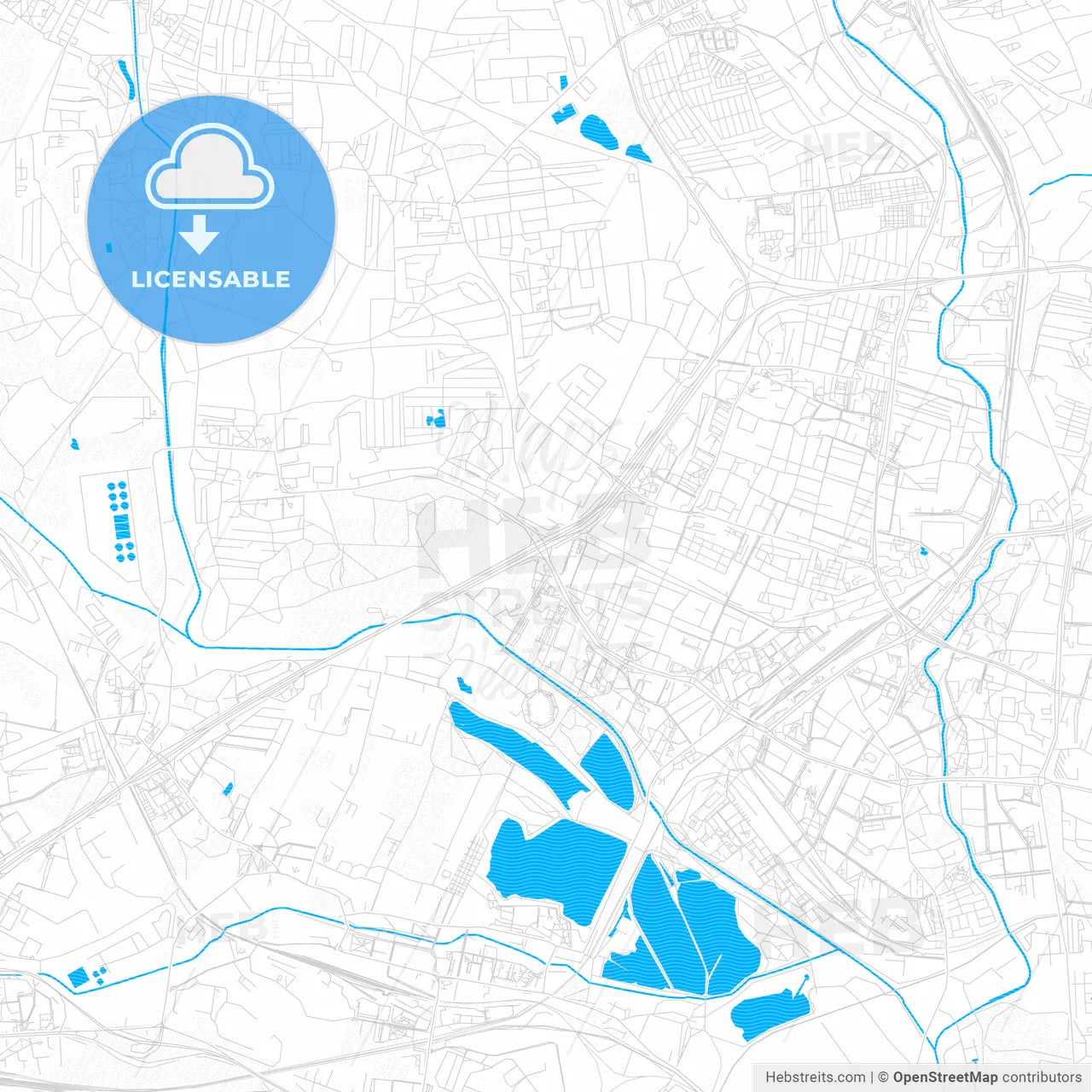 Sosnowiec, Poland PDF vector map with water in focus
