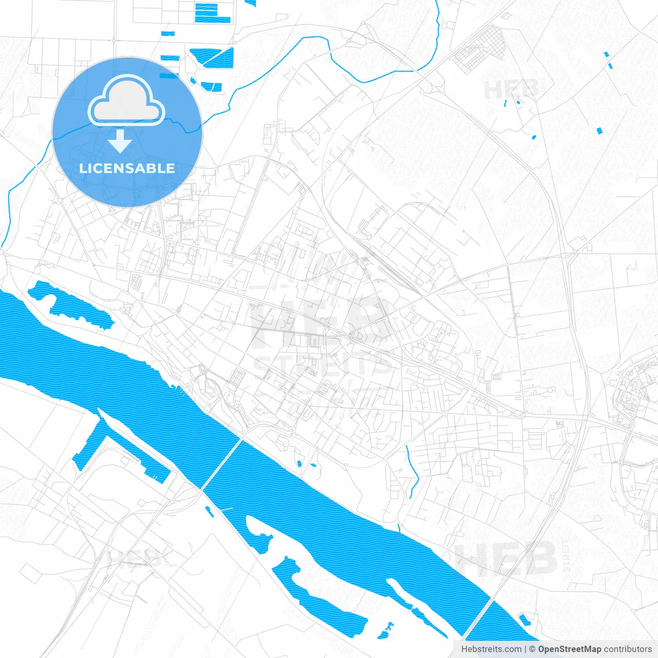 Płock, Poland PDF vector map with water in focus
