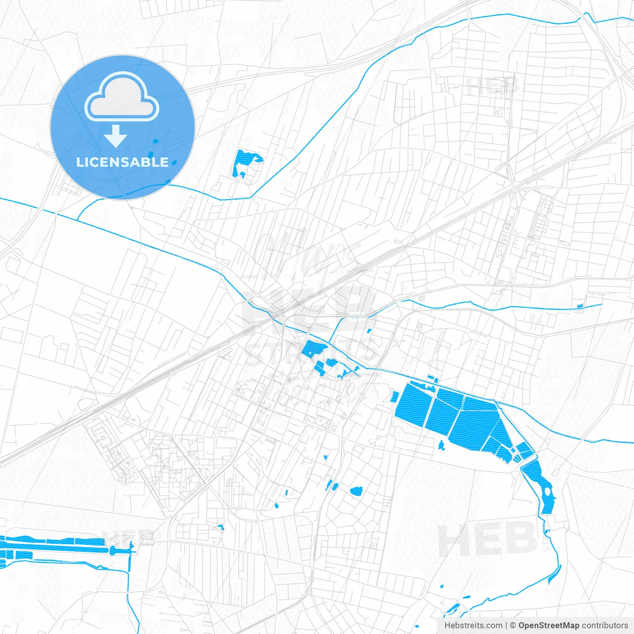 Pruszków, Poland PDF vector map with water in focus