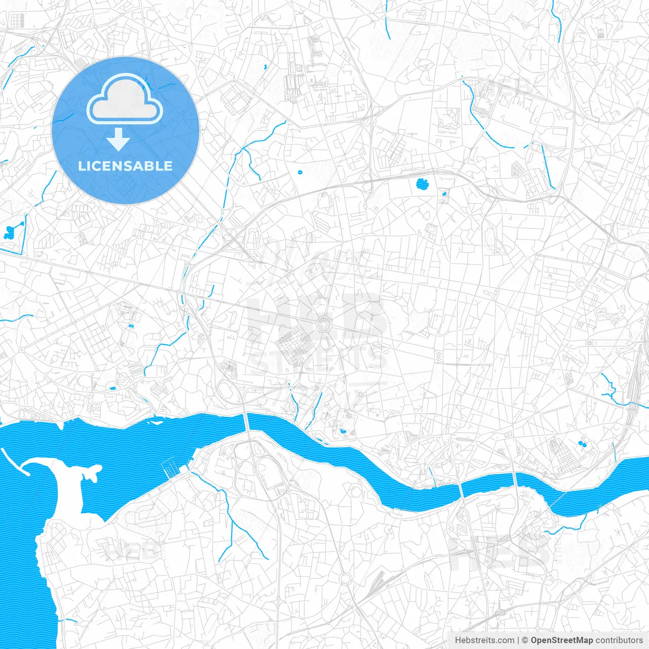 Porto, Portugal PDF vector map with water in focus