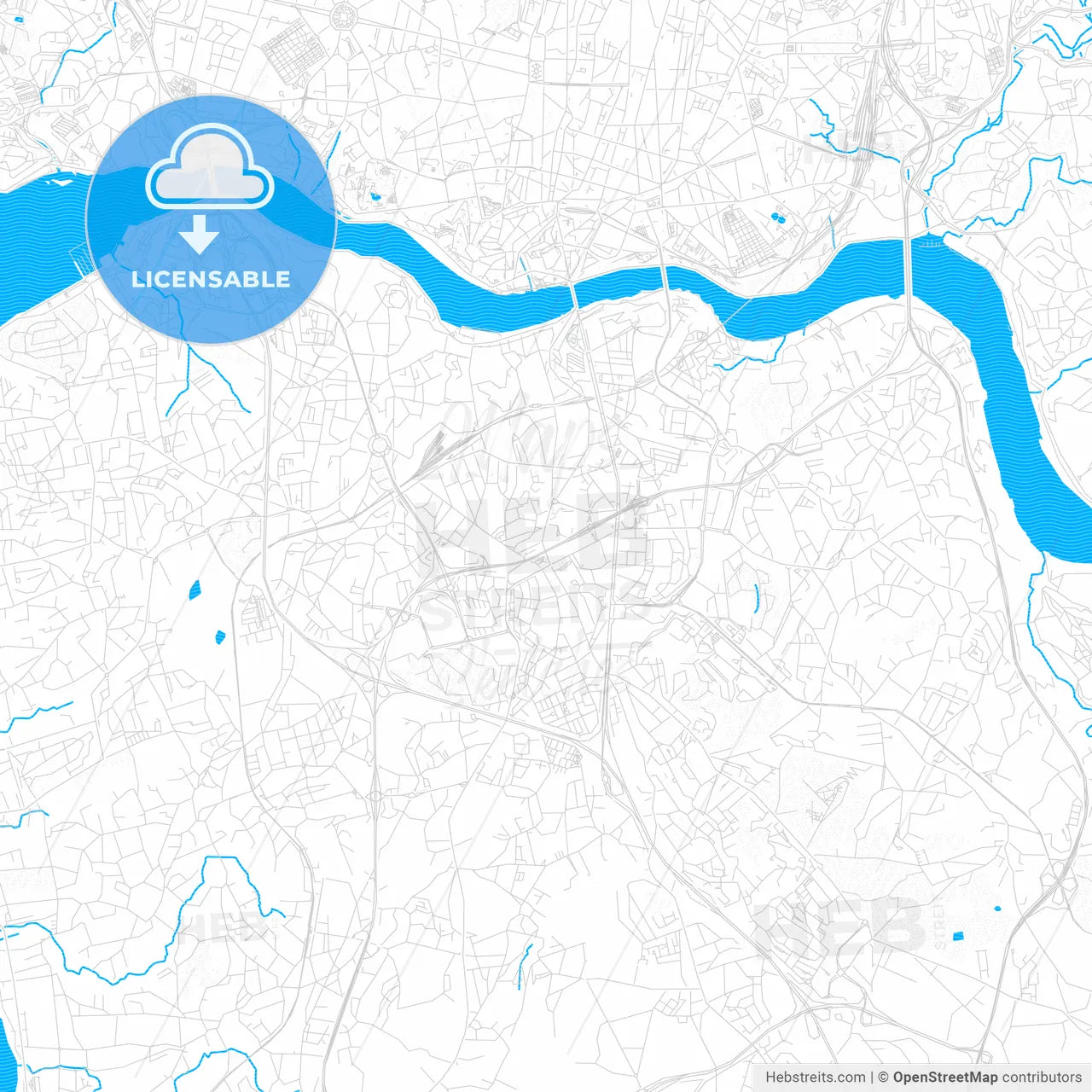 Vila Nova de Gaia, Portugal PDF vector map with water in focus