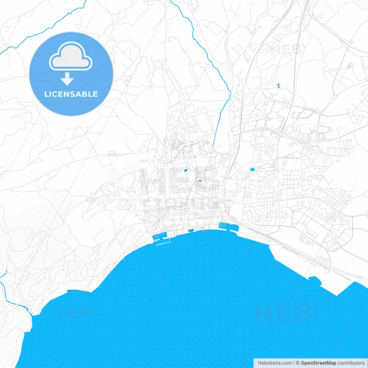 Setúbal, Portugal PDF vector map with water in focus