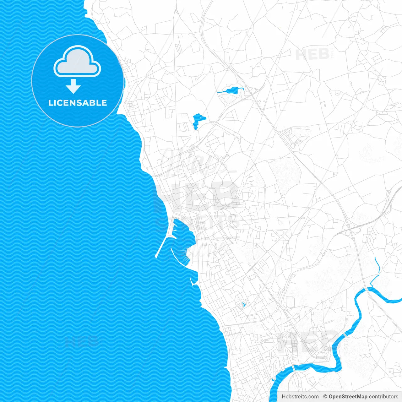 Póvoa de Varzim, Portugal PDF vector map with water in focus