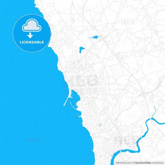 Póvoa de Varzim, Portugal PDF vector map with water in focus