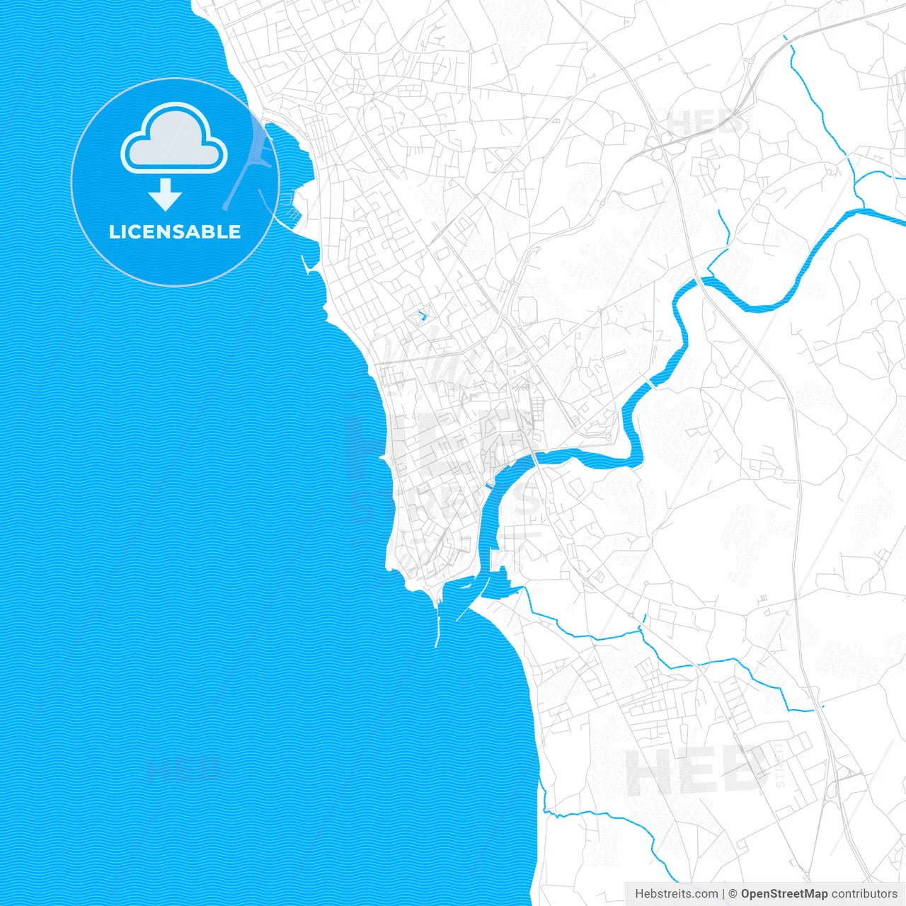 Vila do Conde, Portugal PDF vector map with water in focus