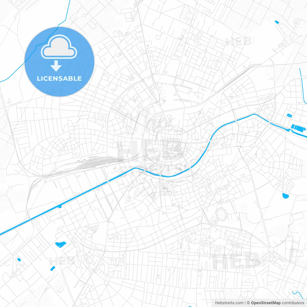 Timișoara, Romania PDF vector map with water in focus