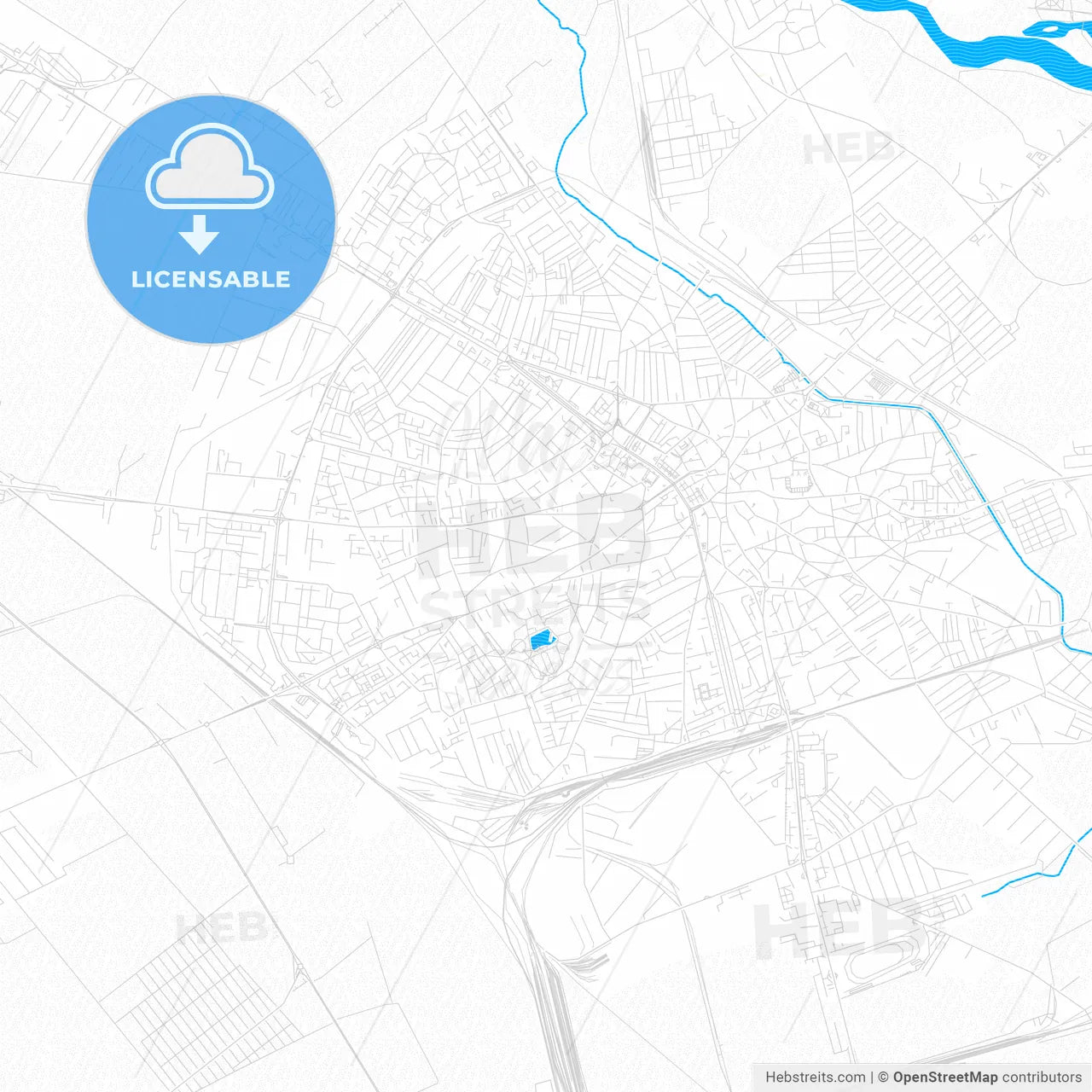 Ploiești, Romania PDF vector map with water in focus