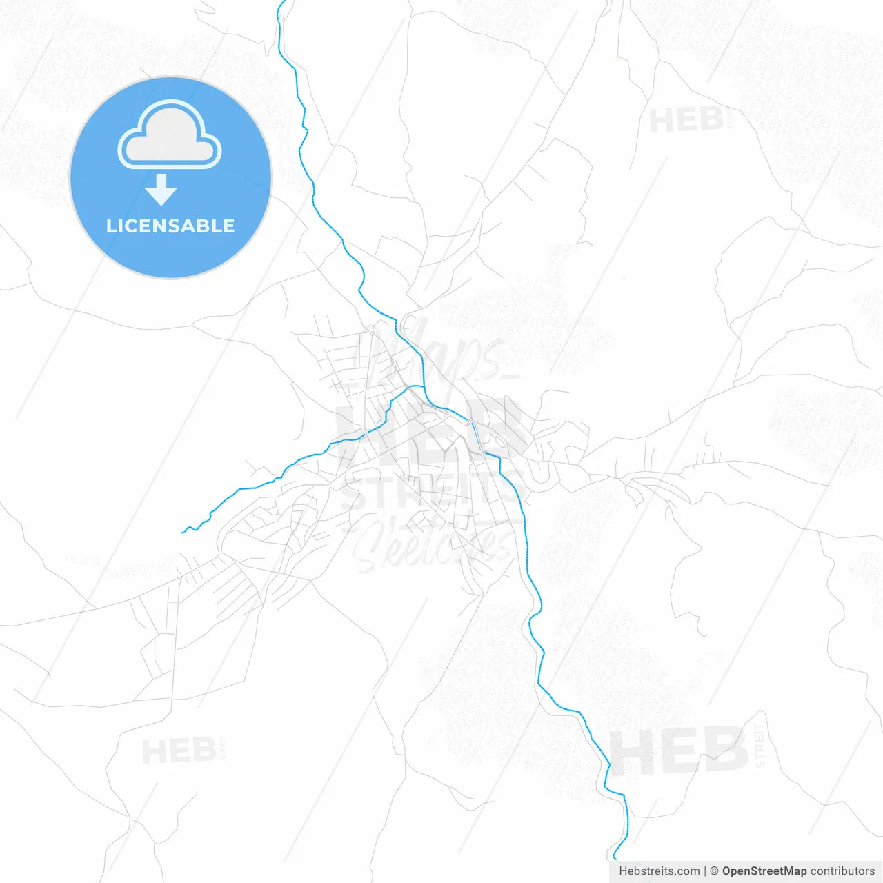 Tutin, Serbia PDF vector map with water in focus