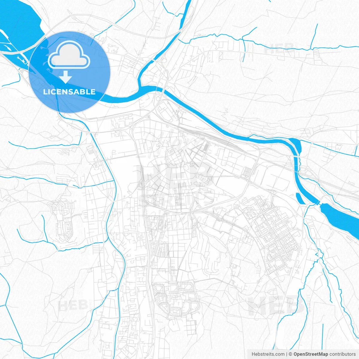 Žilina, Slovakia PDF vector map with water in focus