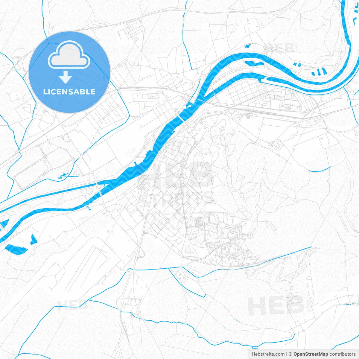 Trenčín, Slovakia PDF vector map with water in focus