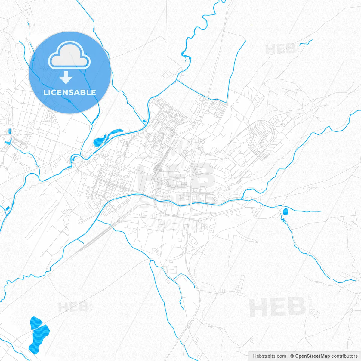 Prievidza, Slovakia PDF vector map with water in focus