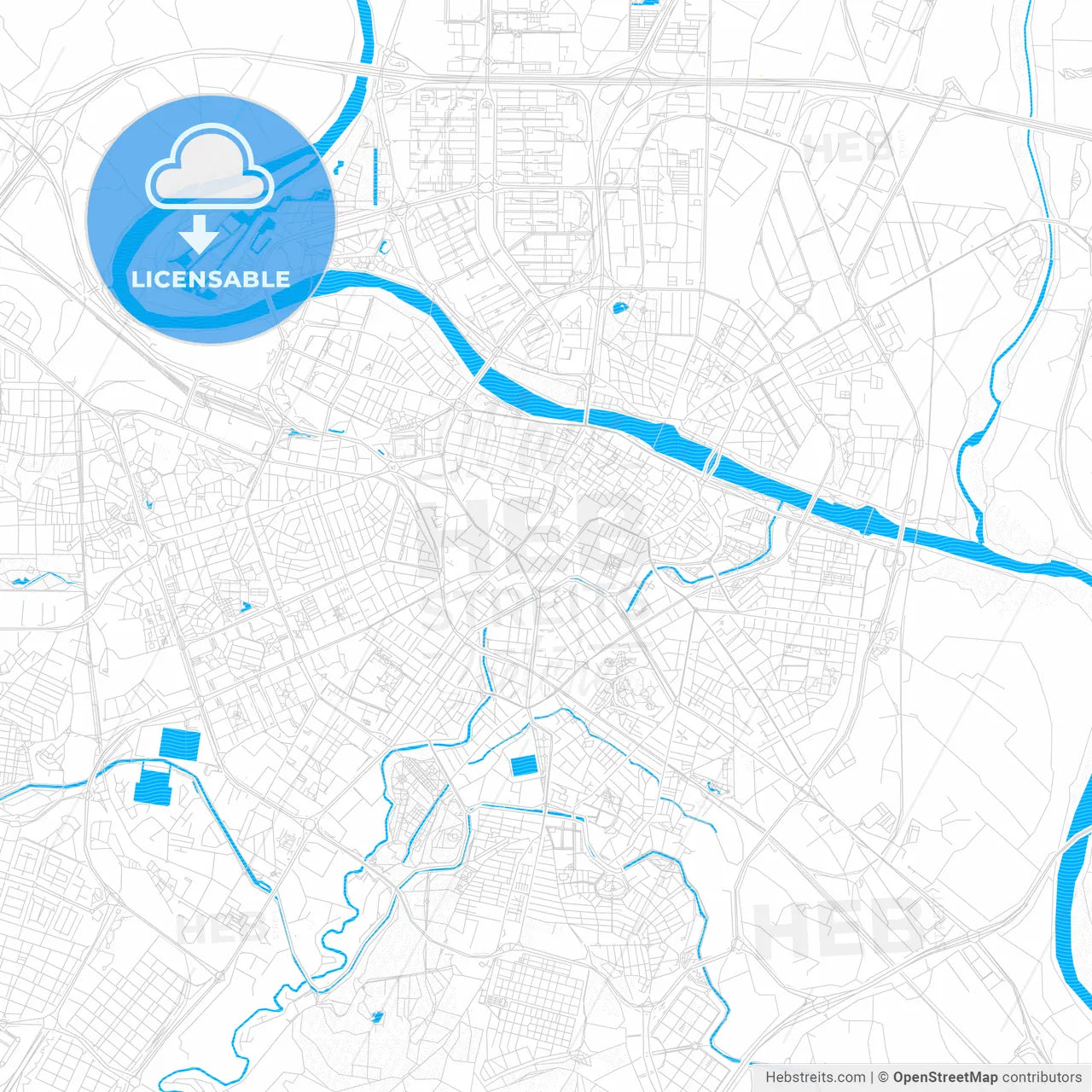 Zaragoza, Spain PDF vector map with water in focus