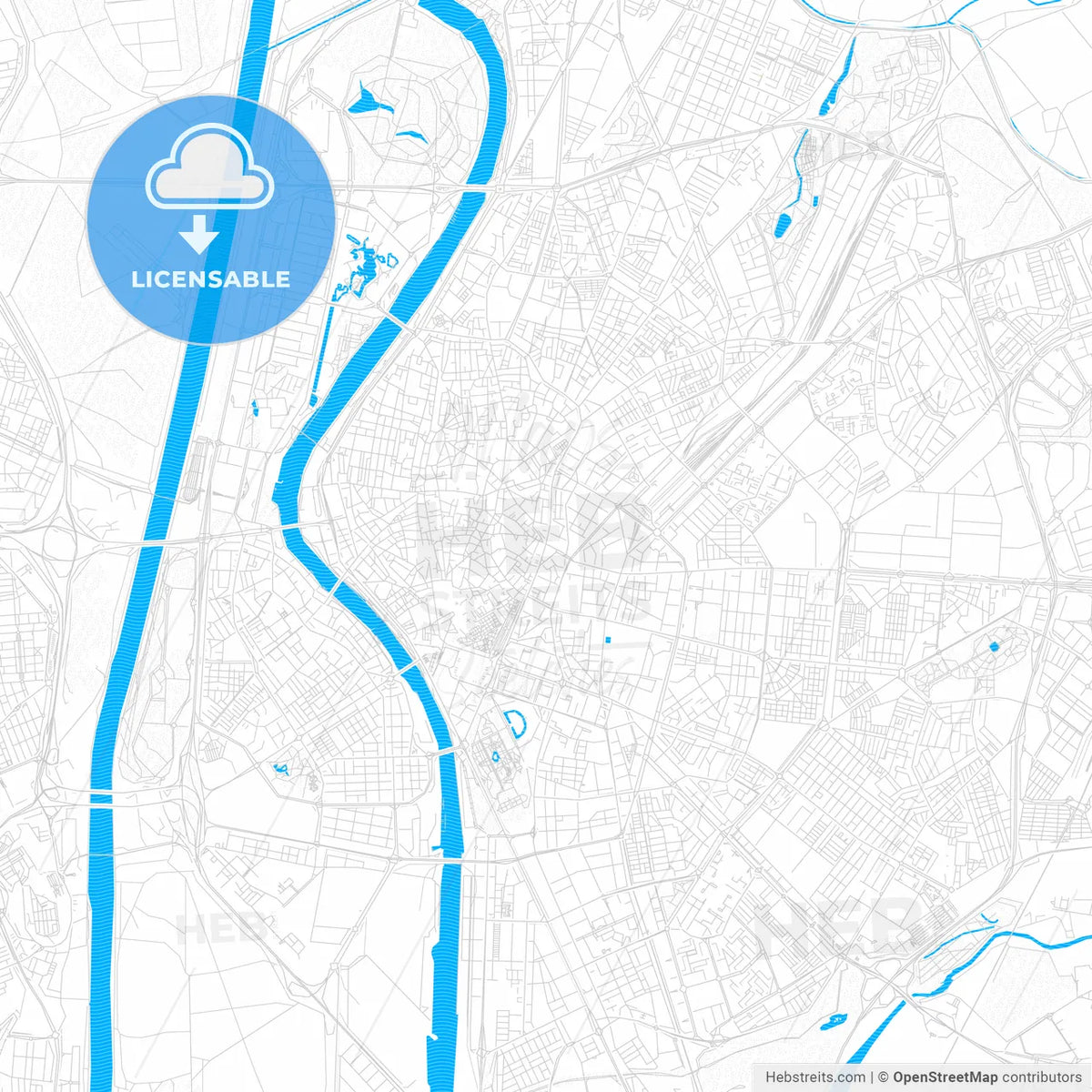 Sevilla, Spain PDF vector map with water in focus