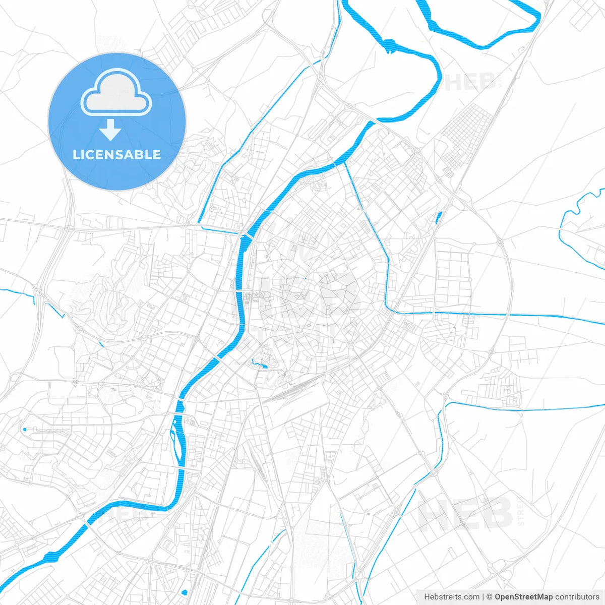 Valladolid, Spain PDF vector map with water in focus