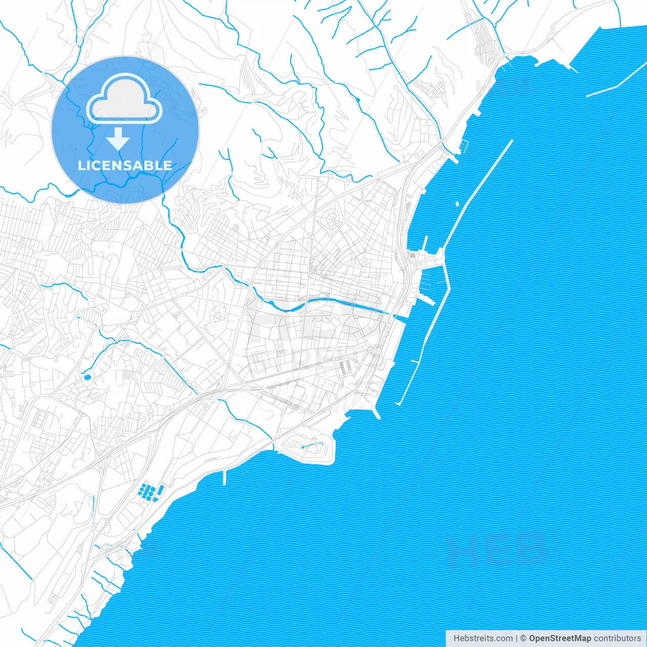 Santa Cruz de Tenerife, Spain PDF vector map with water in focus