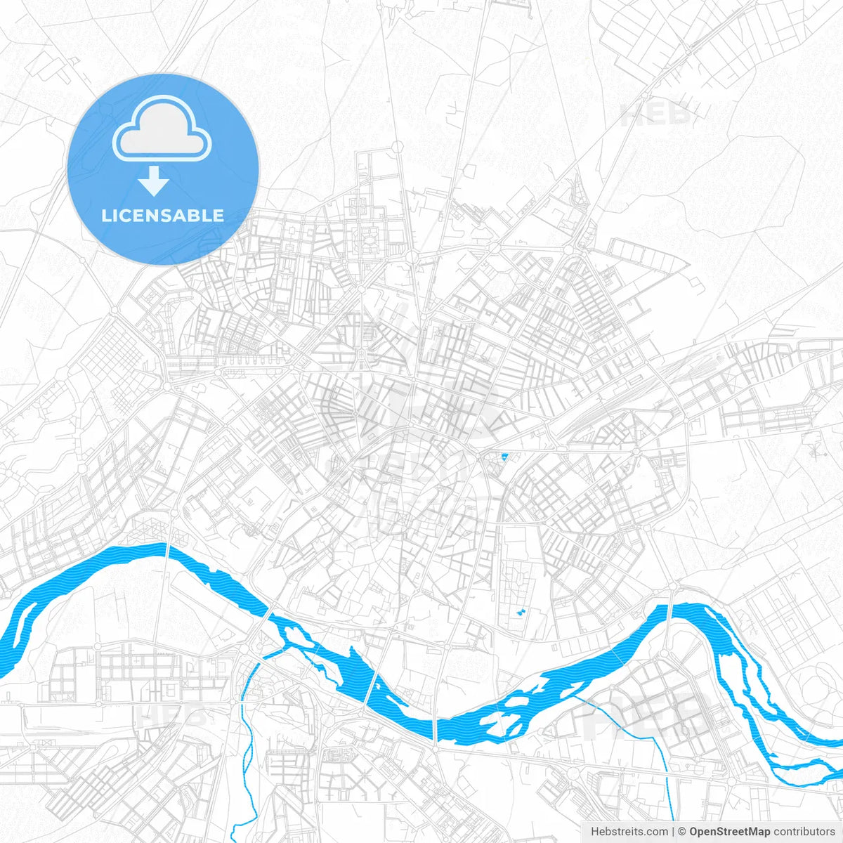 Salamanca, Spain PDF vector map with water in focus