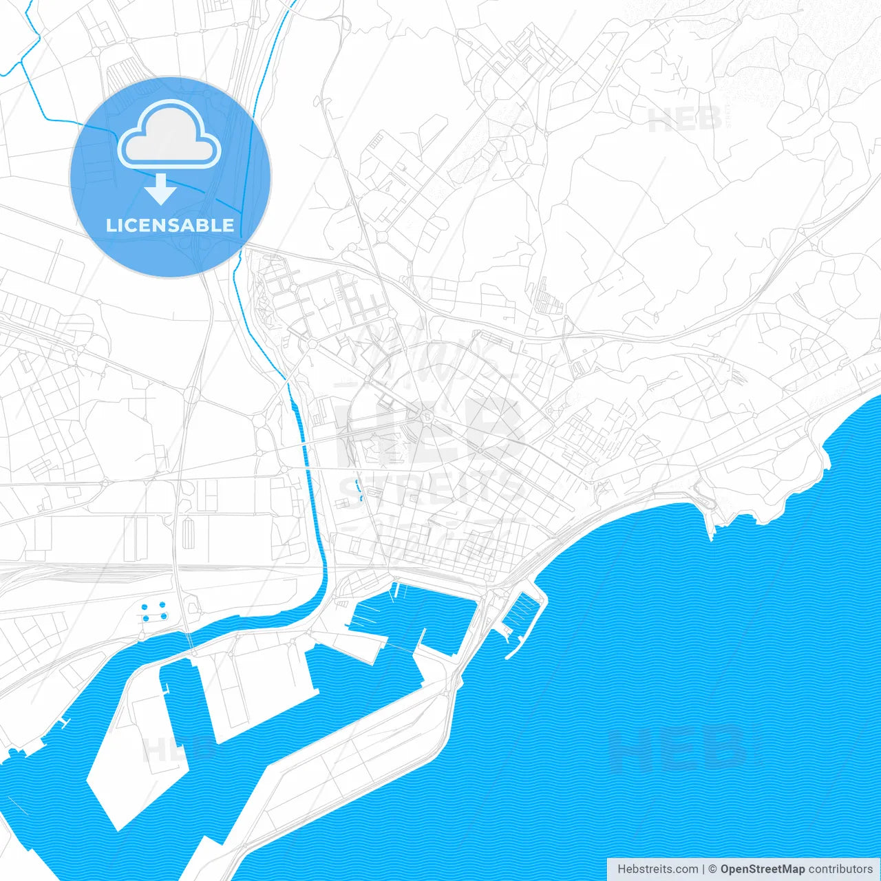Tarragona, Spain PDF vector map with water in focus