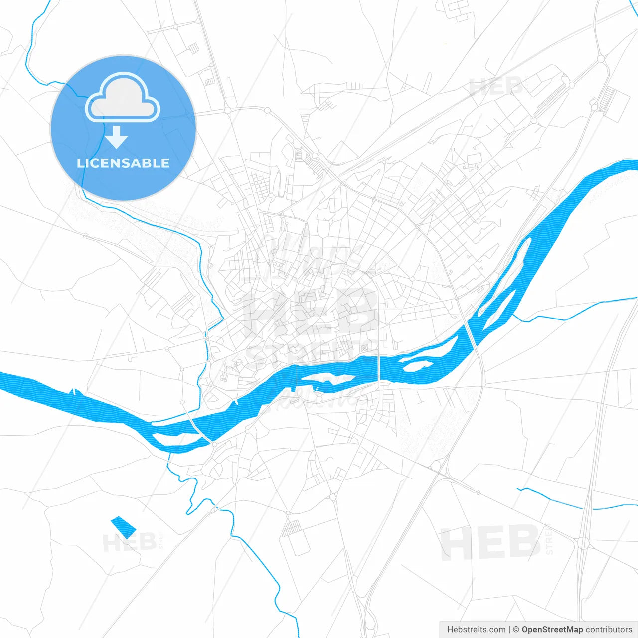 Zamora, Spain PDF vector map with water in focus