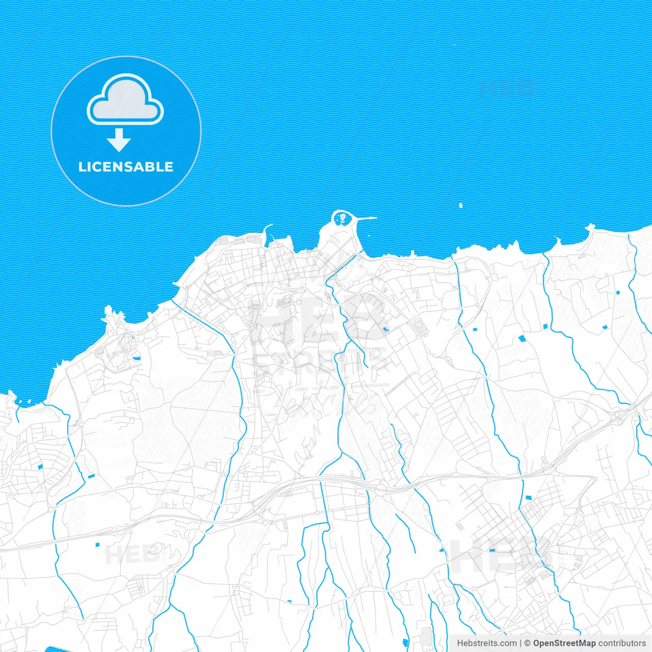 Puerto de la Cruz, Spain PDF vector map with water in focus