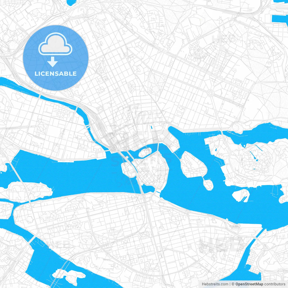 Stockholm, Sweden PDF vector map with water in focus