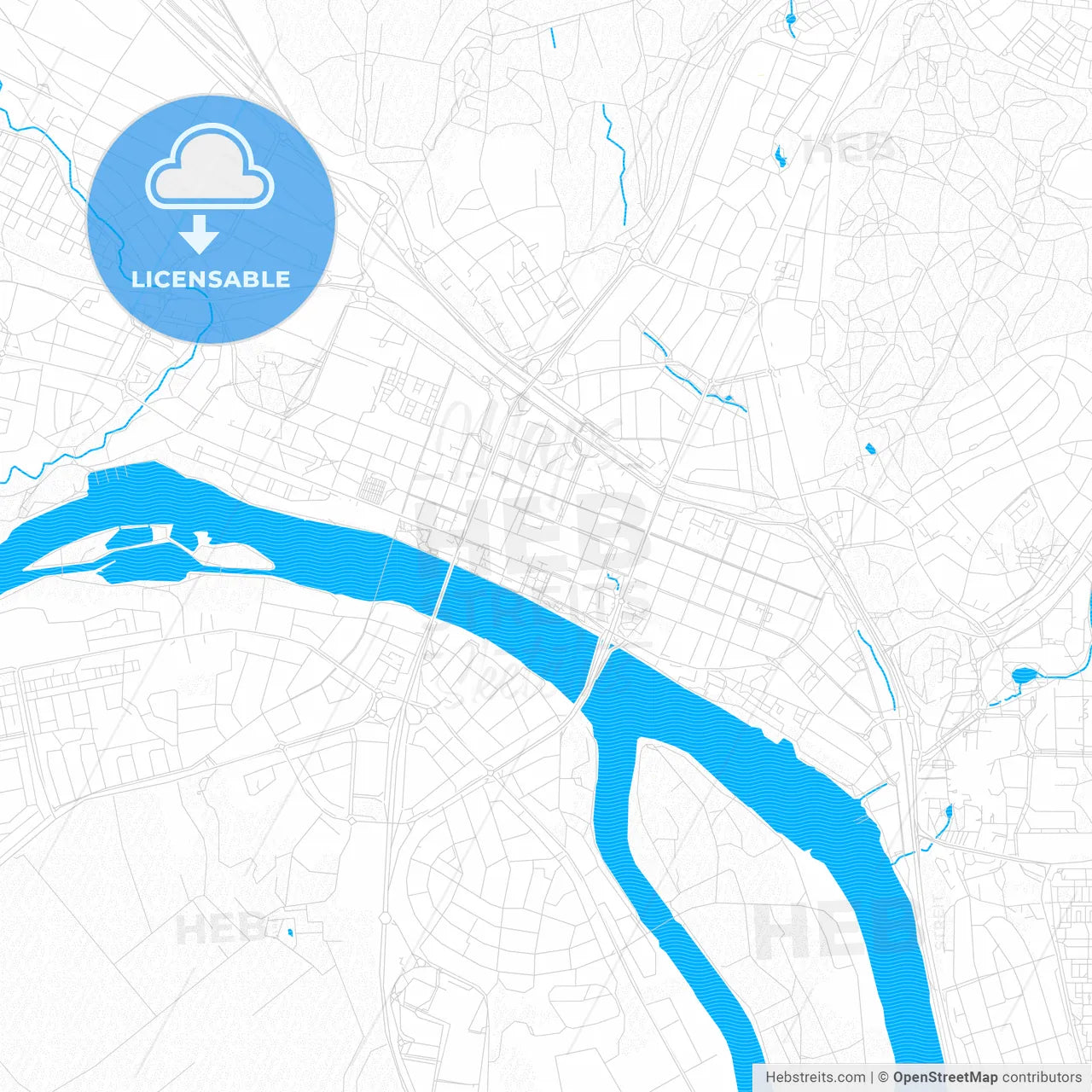 Umeå, Sweden PDF vector map with water in focus