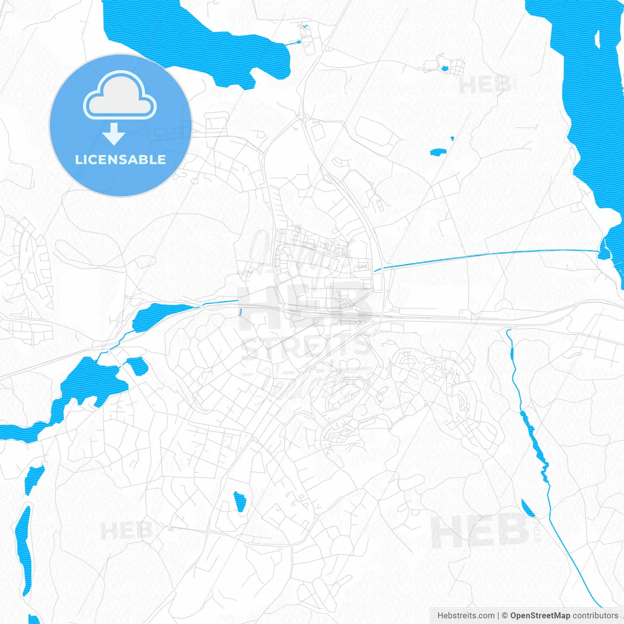 Tumba, Sweden PDF vector map with water in focus