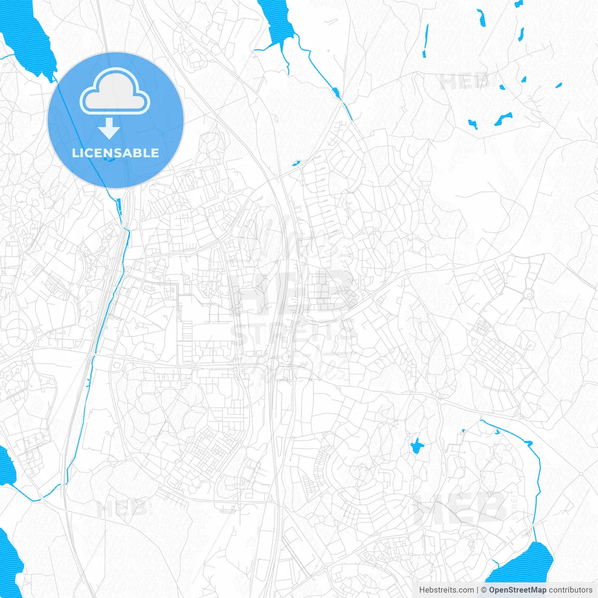 Upplands Väsby, Sweden PDF vector map with water in focus