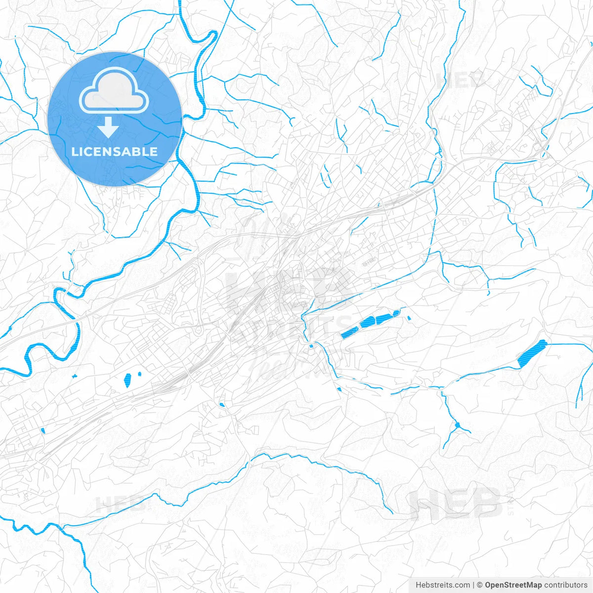 St. Gallen, Switzerland PDF vector map with water in focus