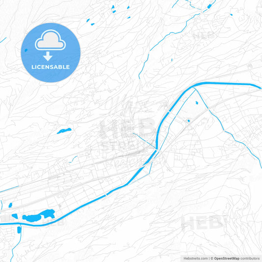 Sion, Switzerland PDF vector map with water in focus