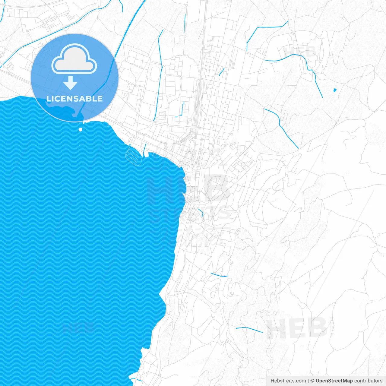 Zug, Switzerland PDF vector map with water in focus