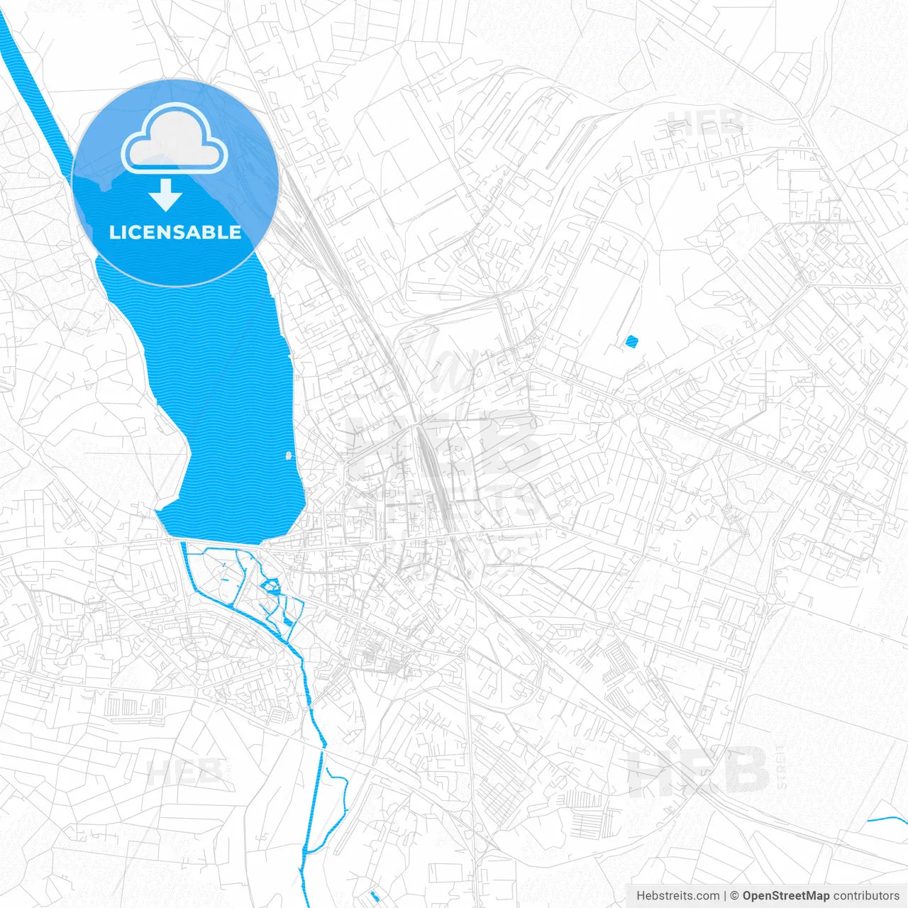 Ternopil, Ukraine PDF vector map with water in focus