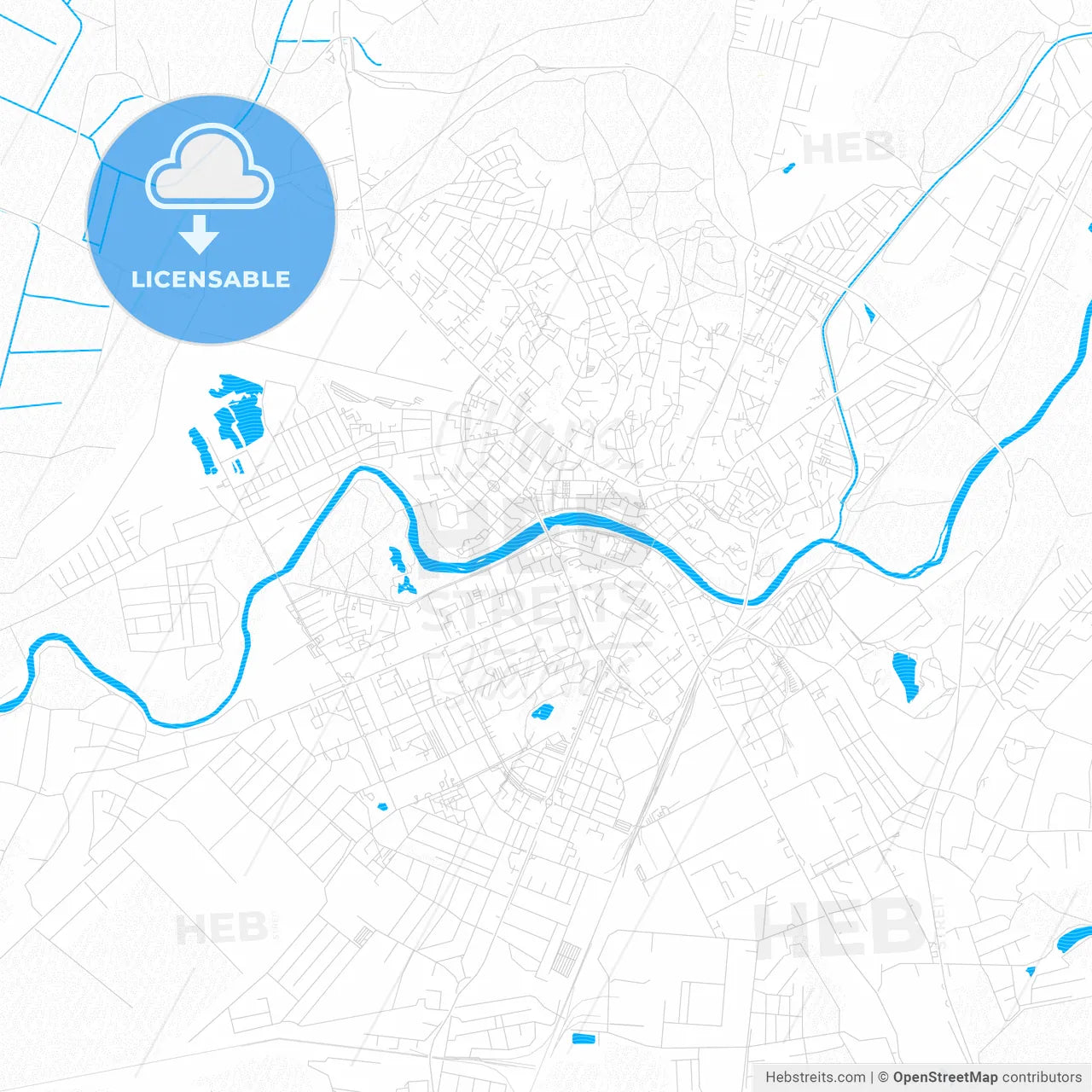 Uzhhorod, Ukraine PDF vector map with water in focus