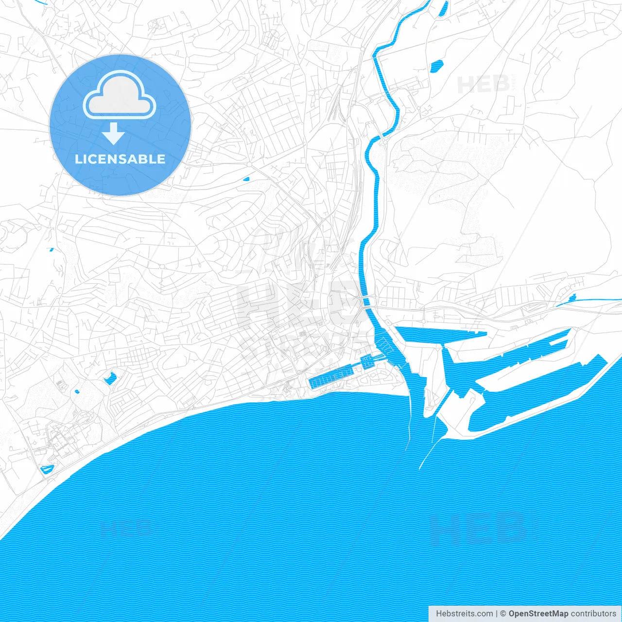 Swansea, Wales PDF vector map with water in focus