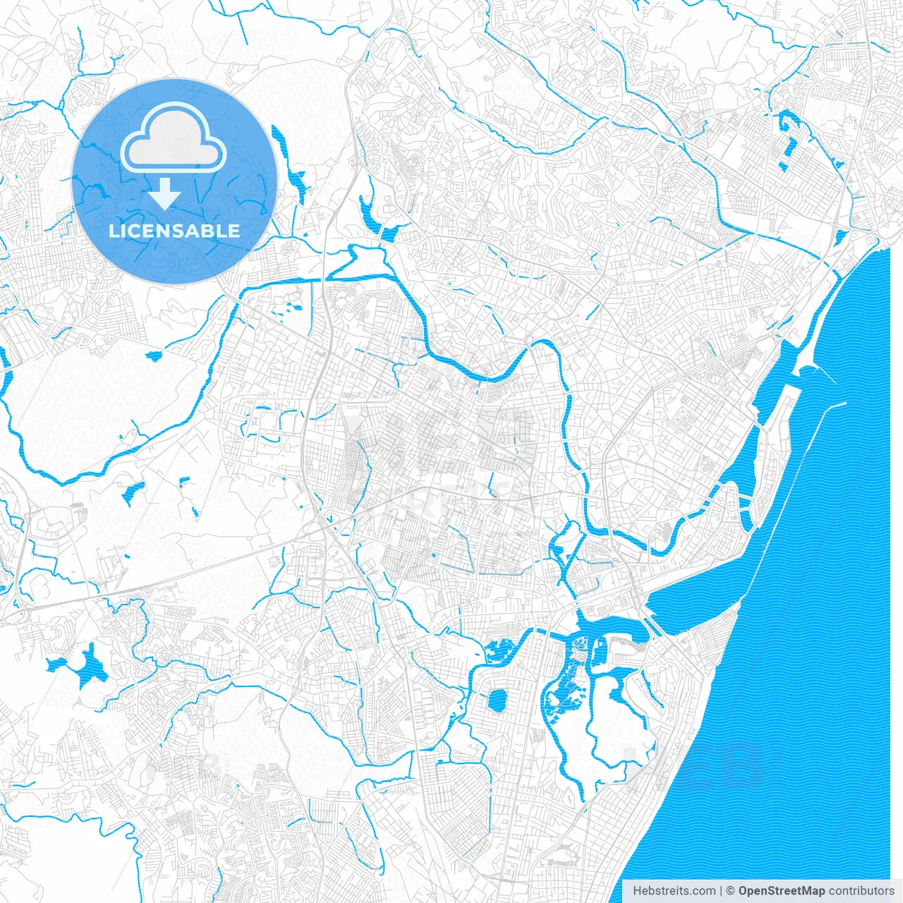 Recife, Brazil PDF vector map with water in focus