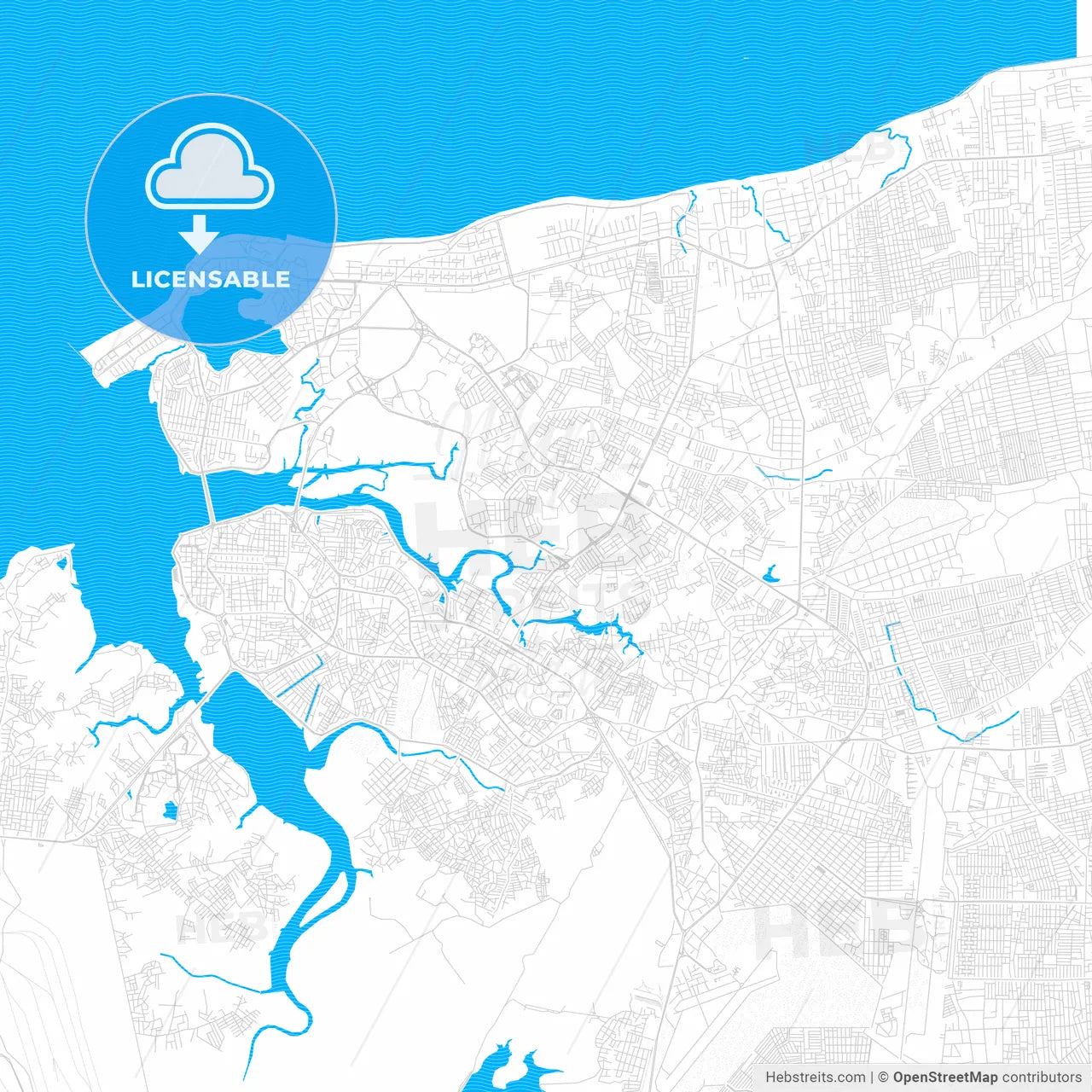 Sao Luis, Brazil PDF vector map with water in focus
